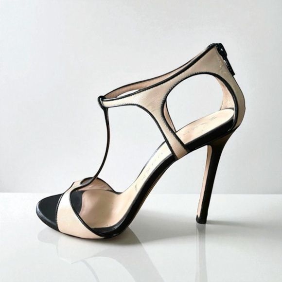 MARTIN CLAY HEELS STILETTO SANDALS BLUSH BLACK T-STRAP SIZE 36 - Picture 1 of 15